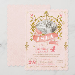 Rosa och guld- Princess födelsedagsfest inbjudan