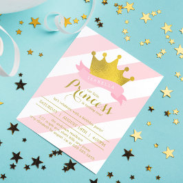 Rosa och Guld Princess Födelsedagsfest Inbjudningar