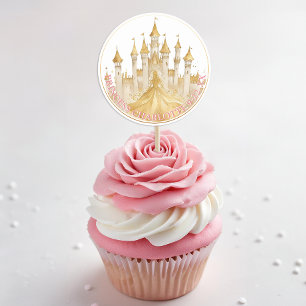 Rosa och Guld Princess Party Royal Favor Sticker Runt Klistermärke
