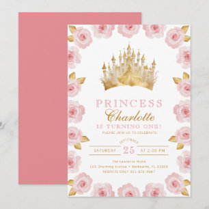Rosa och Guld Princess Ro födelsedag Inbjudningar