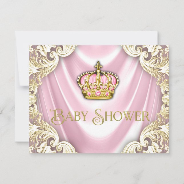 Rosa och guld prinsessa baby shower inbjudningar (Framsida)