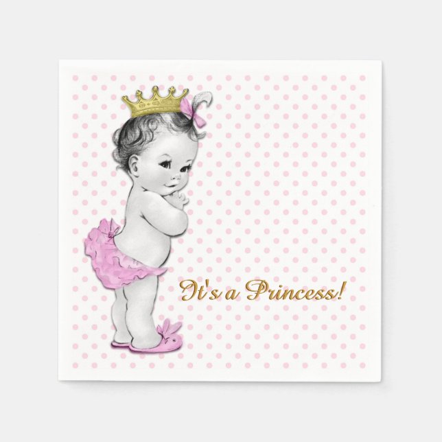 Rosa och guld prinsessa baby shower pappersservett (Framsidan)
