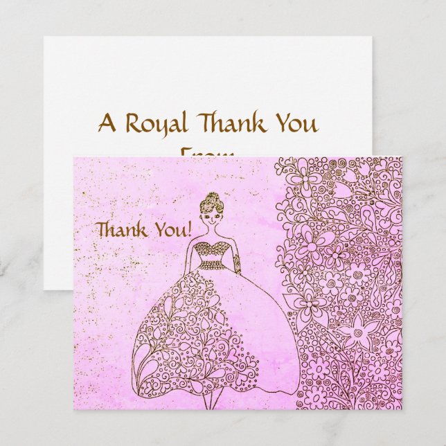 Rosa och Guld Prinsessa Sagobokstavdag Tack Kort (Fram/baksida)