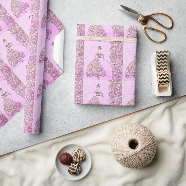 Rosa och guld prinsessaga födelsedagspresentinslag presentpapper (Hantverk)