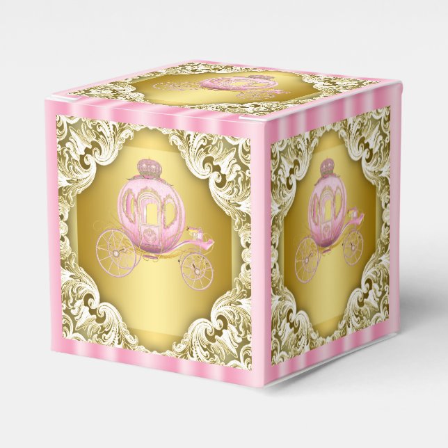 Rosa och guld prinsessvagn presentaskar (Framsidan Sidan)