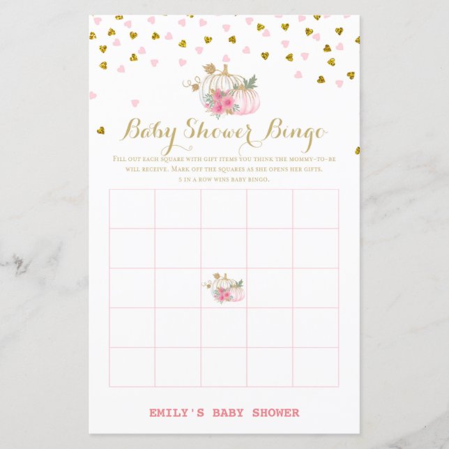 rosa och Guld Pumpkin Baby Shower Game (Framsida)