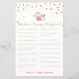 rosa och Guld Pumpkin Baby Shower Game