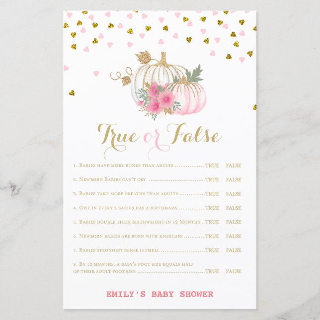 rosa och Guld Pumpkin Baby Shower Game (Framsida)
