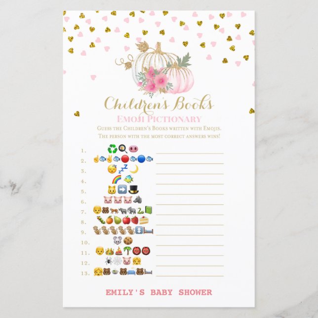 rosa och Guld Pumpkin Baby Shower Game (Framsida)