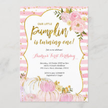 Rosa och Guld Pumpkin Första födelsedagsinbjudan