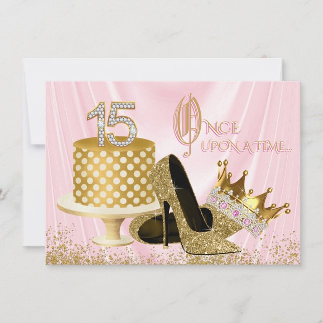 Rosa och Guld Quinceanera-Födelsedagsfesten Inbjudningar (Framsida)