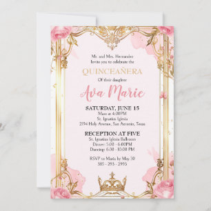 Rosa och Guld Quinceañera-inbjudan Inbjudningar