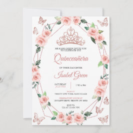  Rosa och Guld Quinceañera Inbjudningar