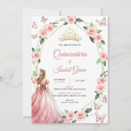 Rosa och Guld Quinceañera Inbjudningar