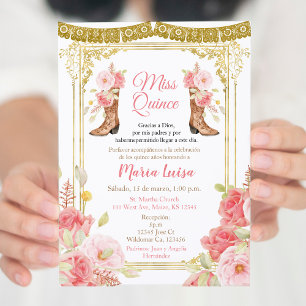Rosa och guld Quinceanera mexikansk miss Quince Inbjudningar