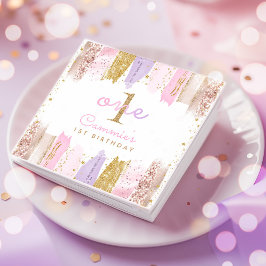 Rosa och Guld regnbåge 1:a födelsedag Party Pappersservett