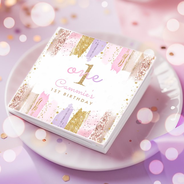 Rosa och Guld regnbåge 1:a födelsedag Party Pappersservett (Skapare uppladdad)