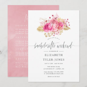 Rosa och Guld Ro Bachelorette Helg Itinerary Inbjudningar