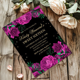 Rosa och Guld Ro Gräns Blommigt Sweet sixteen Inbjudningar