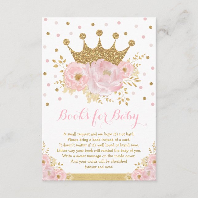 Rosa och Guld Royal Krona Princess Bokar för Baby Tilläggskort (Framsida)