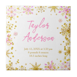 Rosa och Guld Snöflingor Baby fågelstatistik Kakelplatta