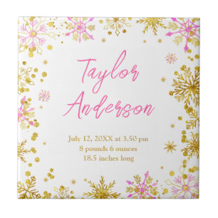 Rosa och Guld Snöflingor Baby fågelstatistik Kakelplatta