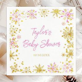 Rosa och Guld Snöflingor Baby Shower Pappersservett