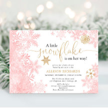 Rosa och guld snöflingor för vinterbarndusch