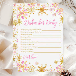 Rosa och Guld Snöflingor Önskemål för Baby Inbjudningar
