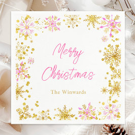 Rosa och Guld Snöflingor Party under jul Pappersservett