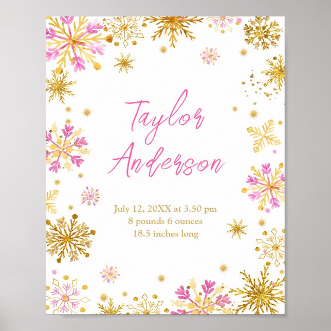 Rosa och Guld Snöflingor Poster (Framsidan)