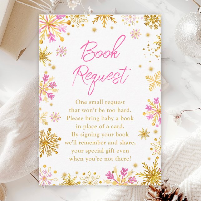 Rosa och Guld Snöflingor Vinter Bok Begäran Tilläggskort (Skapare uppladdad)