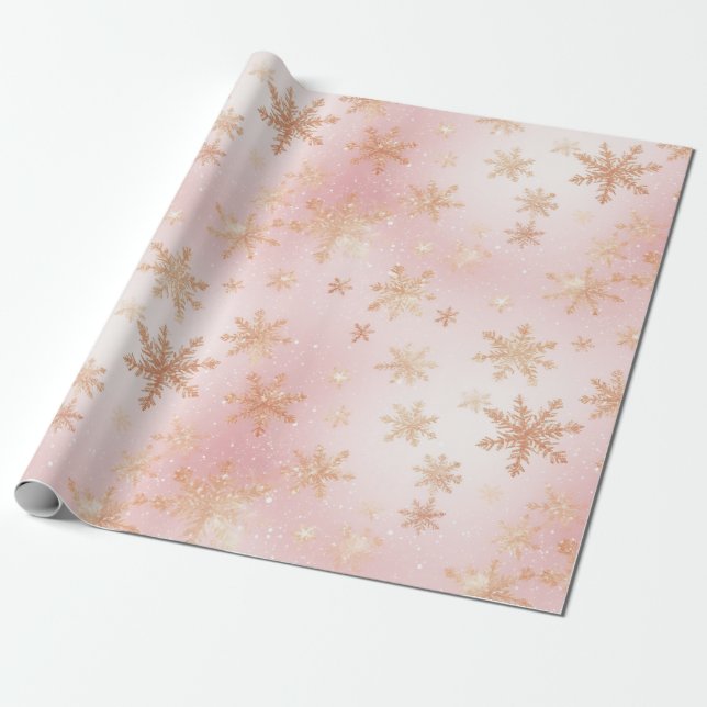Rosa och Guld Snowflake Bliss Presentpapper (Utrullad)