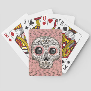 Rosa och guld socker skalle och söta fantasifulla  casinokort
