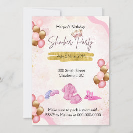 Rosa och guld sovparty inbjudan