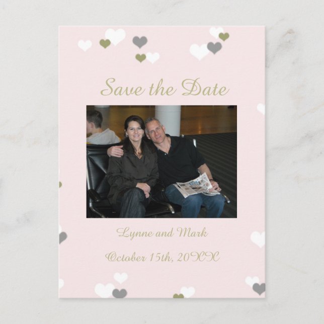 Rosa och guld Spara datum Meddelande Vykort (Framsida)