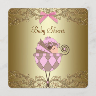 Rosa och guld spetsflicka baby shower inbjudningar