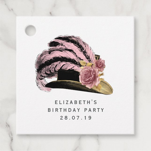 Rosa och Guld Steampunk Gåvor Etiketter (Framsida)