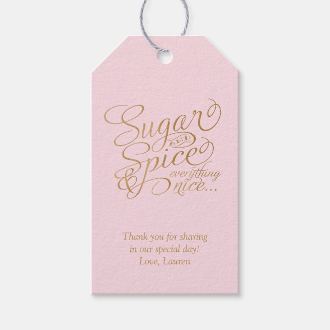 Rosa och guld Sugar and Spice presentkort Presentetikett (Framsidan)