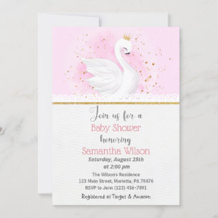 Rosa och Guld Svan Princess Baby Baby Shower bjuda Inbjudningar