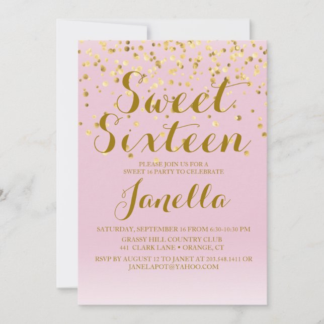 Rosa och Guld Sweet 16-inbjudan Inbjudningar (Framsida)