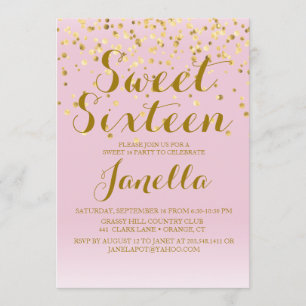 Rosa och Guld Sweet 16-inbjudan Inbjudningar