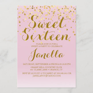 Rosa och Guld Sweet 16-inbjudan Inbjudningar