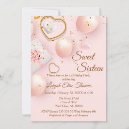Rosa och Guld Sweet sixteen Födelsedagsfest Inbjudningar