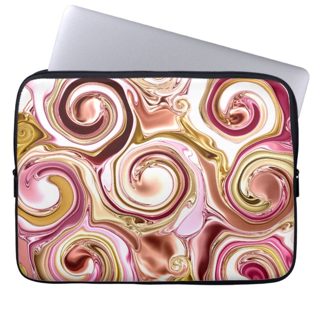Rosa och Guld Swirls Laptop Fodral (Framsidan)