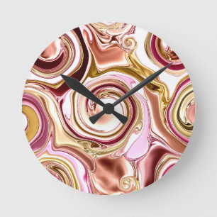 Rosa och Guld Swirls Rund Klocka