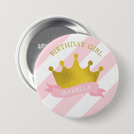 Rosa och Guld Tiara "Birthday Girl" Knapp