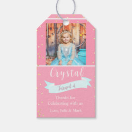 Rosa och Guld Tredje födelsedag Foto Presentetikett