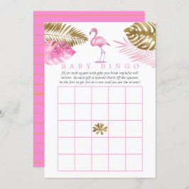 Rosa och Guld Tropical Flamingo Baby Shower Bingo Inbjudningar
