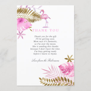 Rosa och Guld Tropical Flamingo Baby Shower Tack Kort